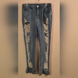 Unknown Brand Distressed Rustic Blue Jeans - Flared Bottoms - Size L